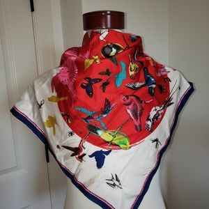 Large Colorful Silk Scarf with Bird/heart print